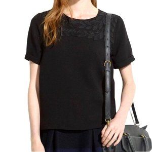 Madewell Women's Black Short Sleeve Round Neck Leaf Embroidered Pullover Top S